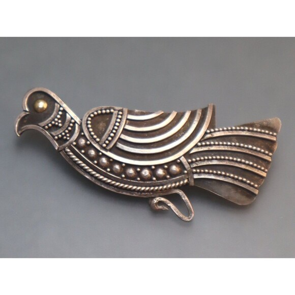 Vintage Sterling Bird Brooch Beaded Outline Pin - Picture 1 of 4